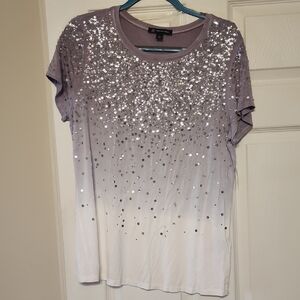 INC International Concepts Purple and White Sequin Tee